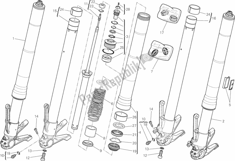Todas as partes de Garfo Dianteiro do Ducati Diavel Diesel 1200 2017